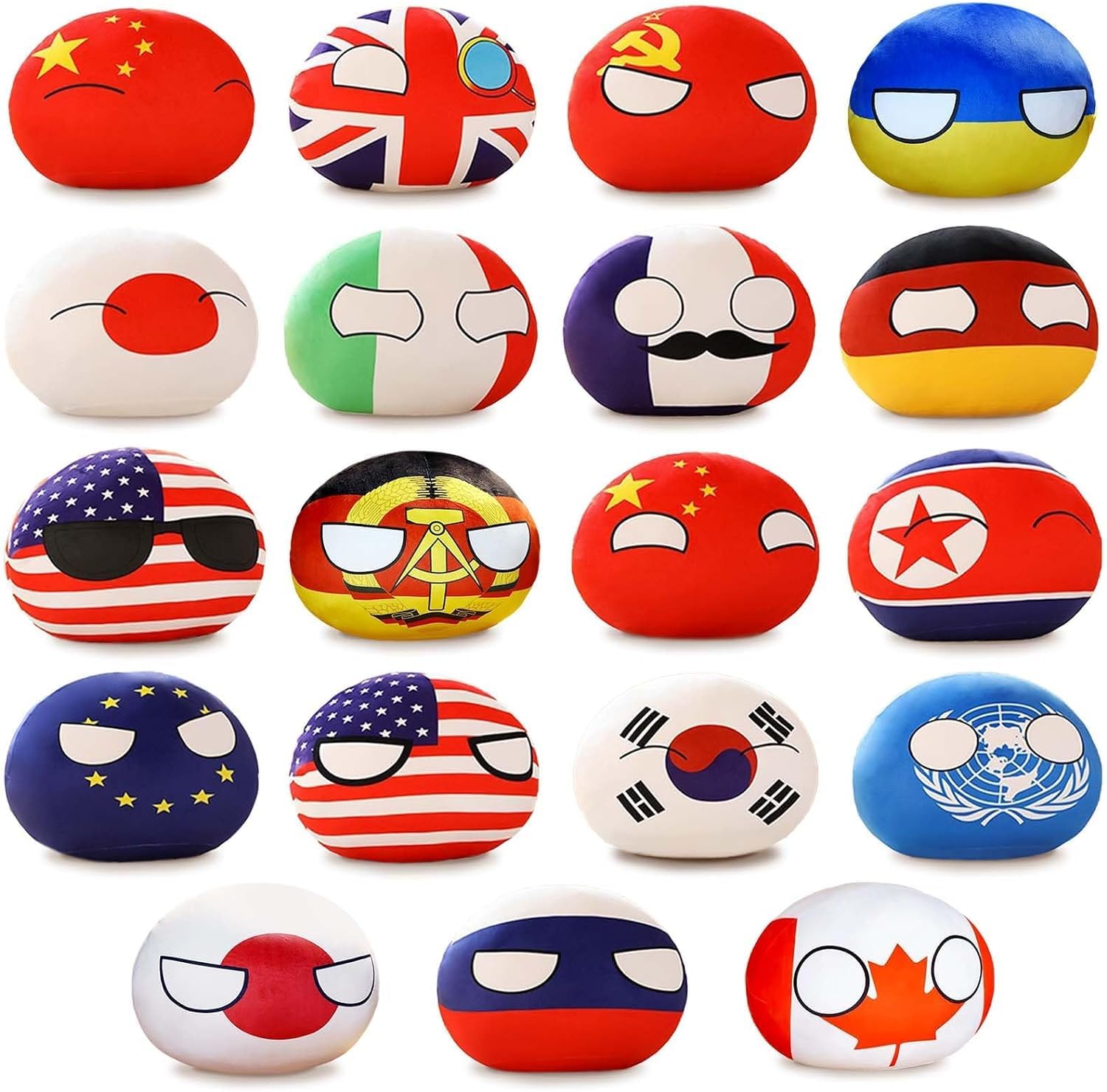 Homkt 19Pcs Countryballs Plushies Country Ball Plushies Polandball National Plush Pillow Mini Pendant Stuffed Toys Cute Keychain